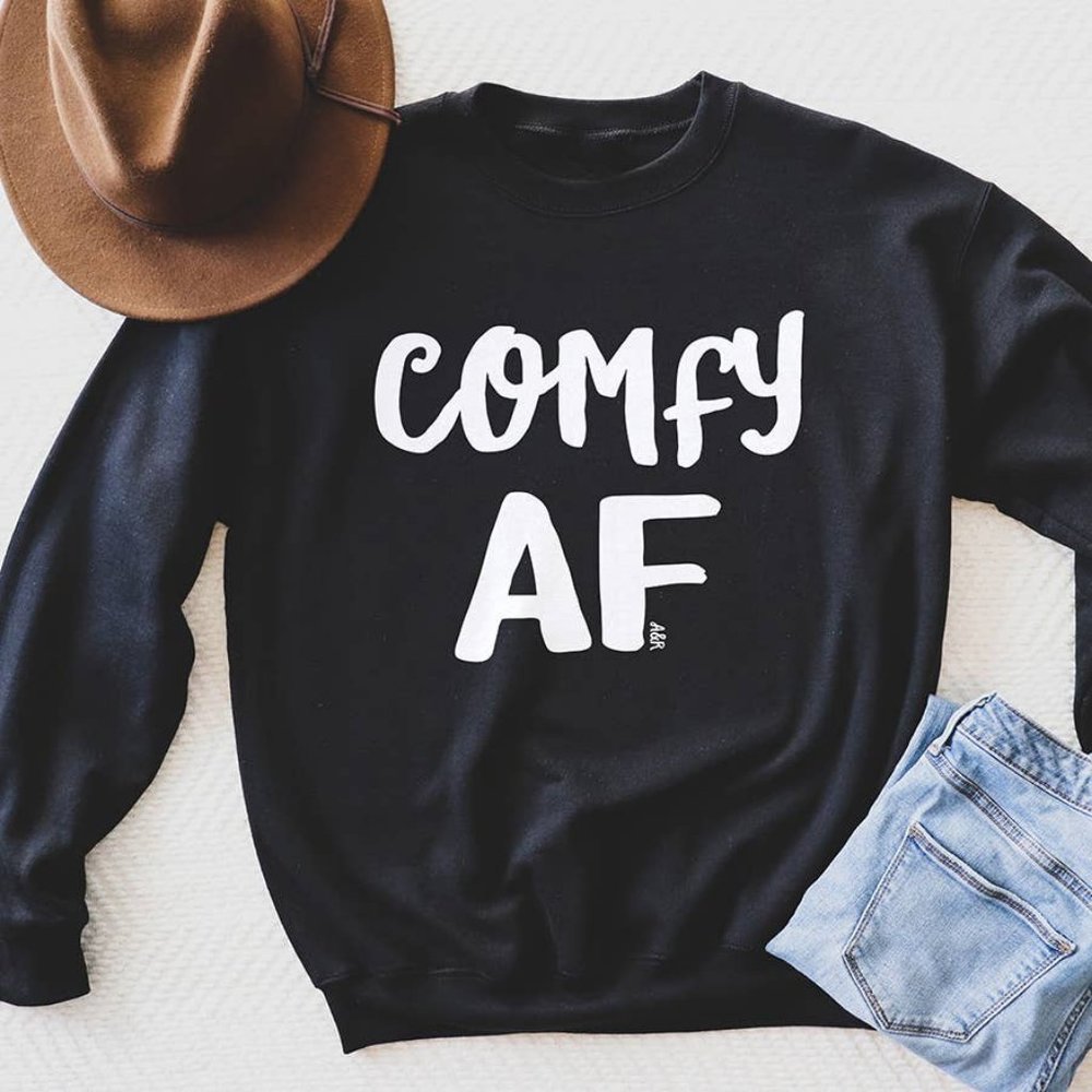 Comfy AF Relaxed Fit Soft Comfy Black Sweatshirt
